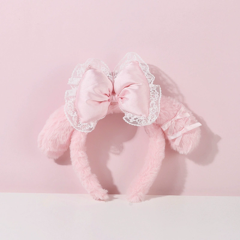 Ободок (Hello Kitty) плюшевый бант, детский демисезонный аксессуар для волос с кружевом, 3 цвета