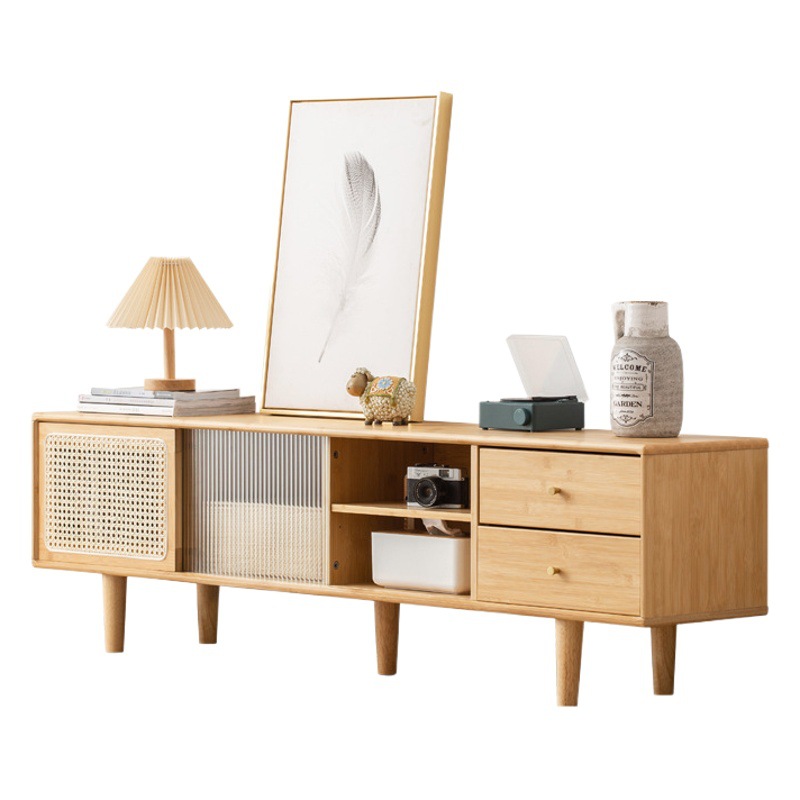 Estilo japonés puerta corredera TV gabinete de vidrio de ratán cama y desayuno simple visual gabinete pequeño apartamento salón piso armario nuevo producto