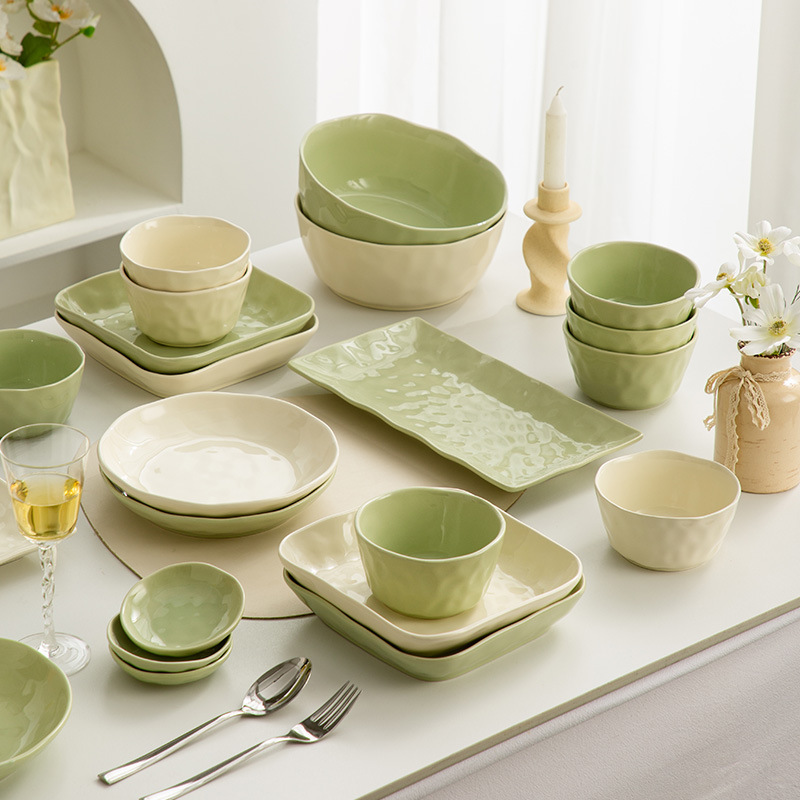 Cream-Colored Ceramic Bowl for Home Use, Solid Color Underglaze Tableware, Noodle Bowl, Soup Bowl, Plate, Bowl and Dish Set Cream-Colored Ceramic Bowl for Home Use, Solid Color Underglaze Tableware, Noodle Bowl, Soup Bowl, Plate, Bowl and Dish Set