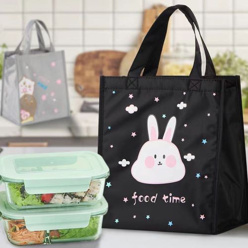 New cartoon lunch bag with aluminum foil, thickened, canvas shoulder strap, insulated lunch bag for office, portable lunch box with handle