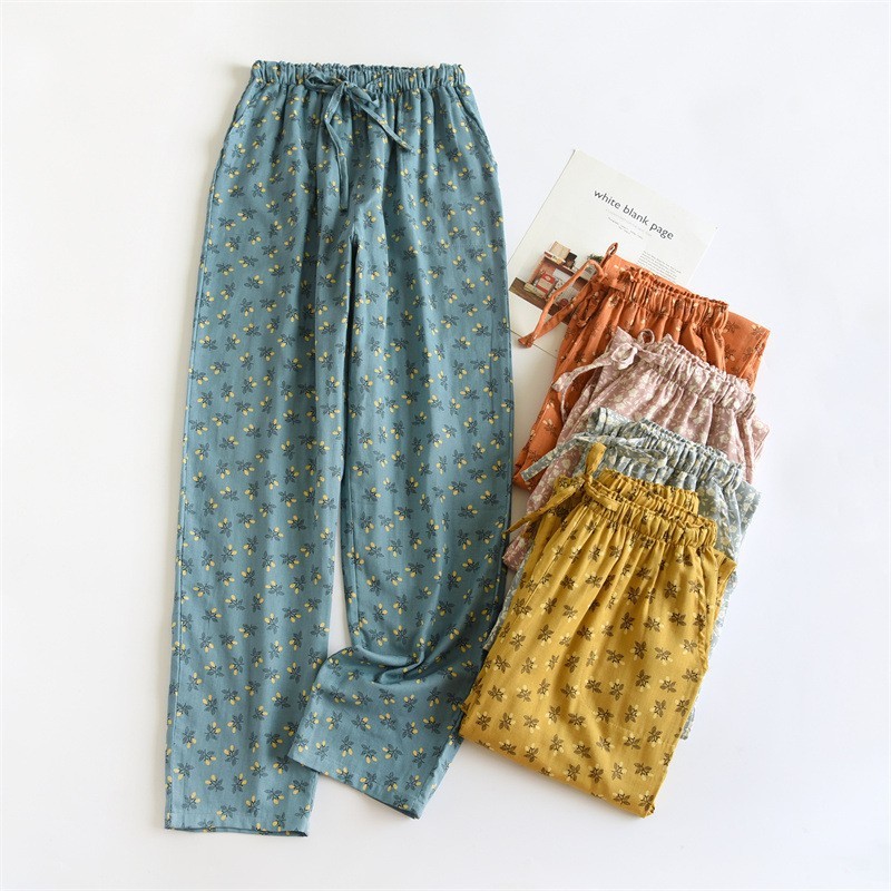 New double-layer cotton yarn trousers gauze cotton Women's pajama pants soft breathable casual home Pants Factory Direct Supply