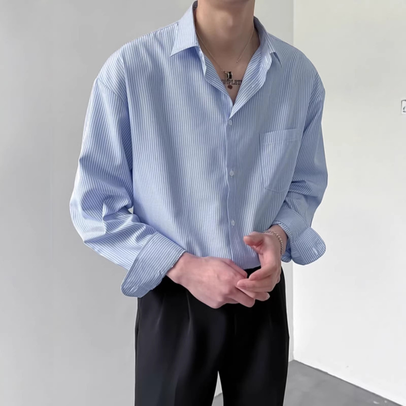 Foreign Trade Wholesale Striped Shirt for Men, New Spring and Autumn Hong Kong Style Loose Long-Sleeve Collared Shirt, Cheap Casual Jacket Foreign Trade Wholesale Striped Shirt for Men, New Spring and Autumn Hong Kong Style Loose Long-Sleeve Collared Shirt, Cheap Casual Jacket