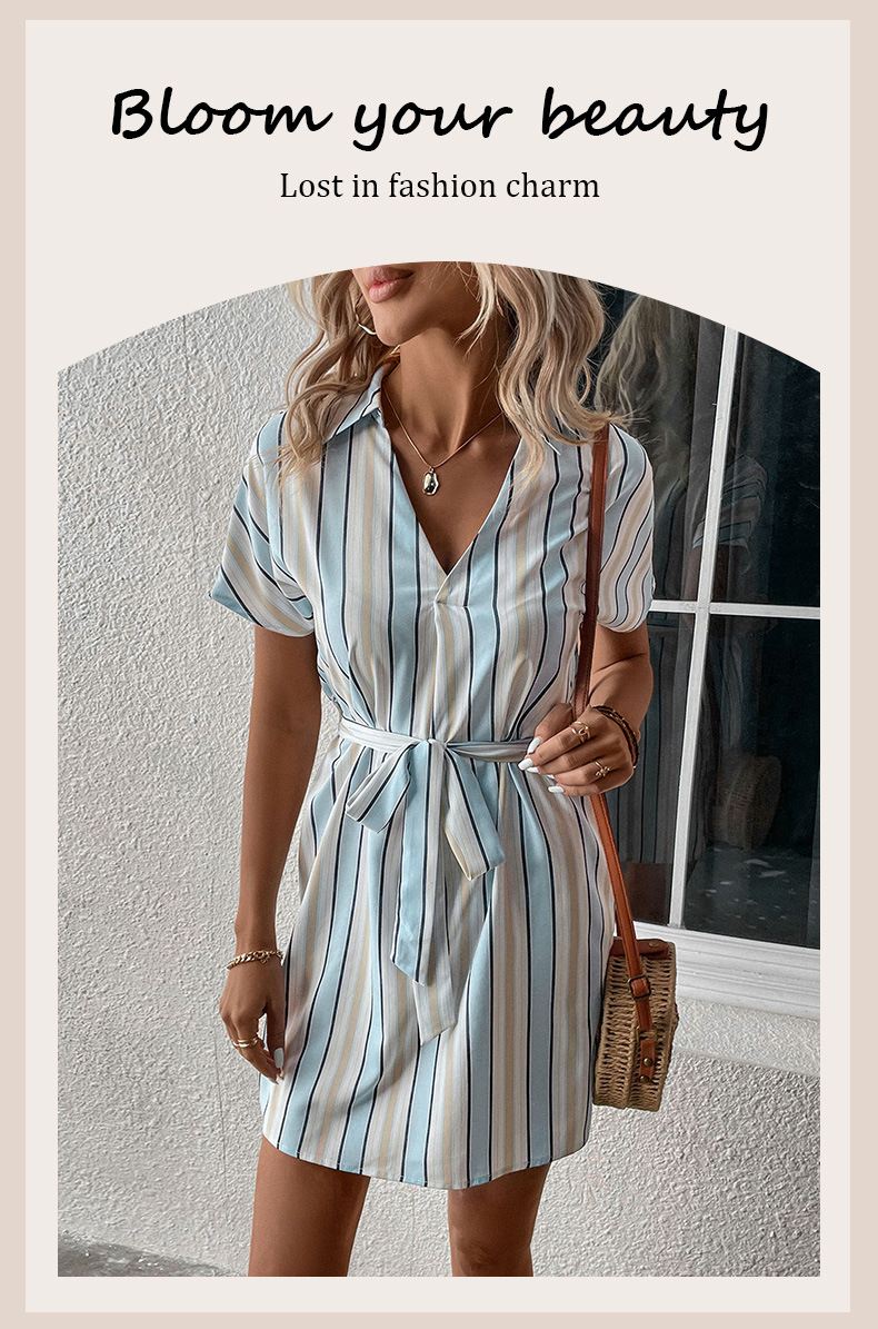 Camicia da donna, gonna a maniche corte, polo, a righe, abito da pendolare_voghion.com