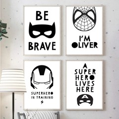 跨境蜘蛛俠鋼鐵俠英雄聯盟裝飾畫客廳兒童臥室沙發背景牆無框畫芯