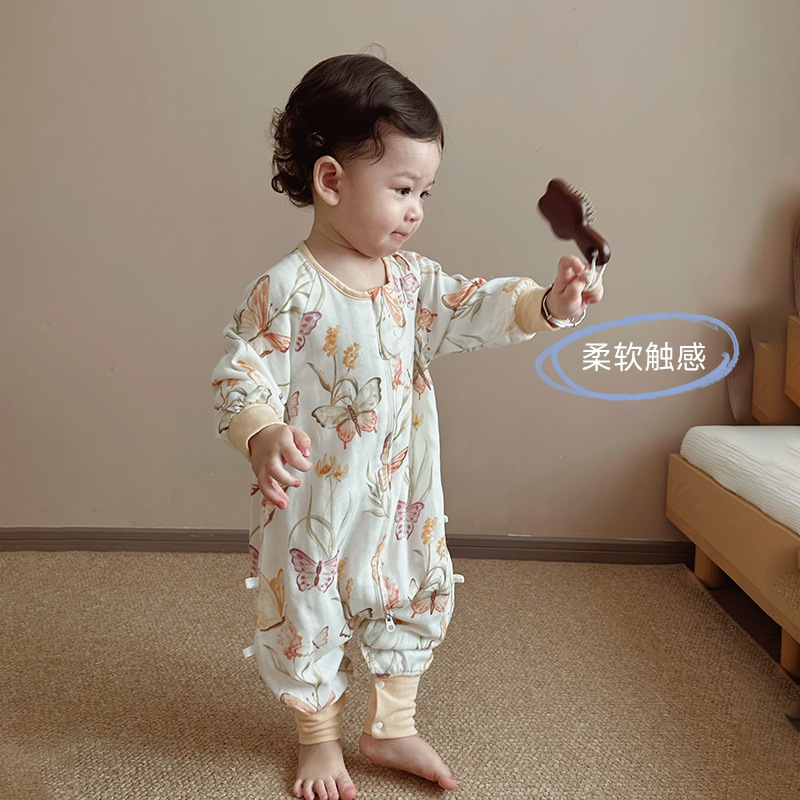 Four-layer bamboo-cotton gauze split-leg sleeping bag for spring and…