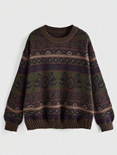 X 62757 Colorful Loose Round Neck Jacquard Sweater ײɫ�Ứ