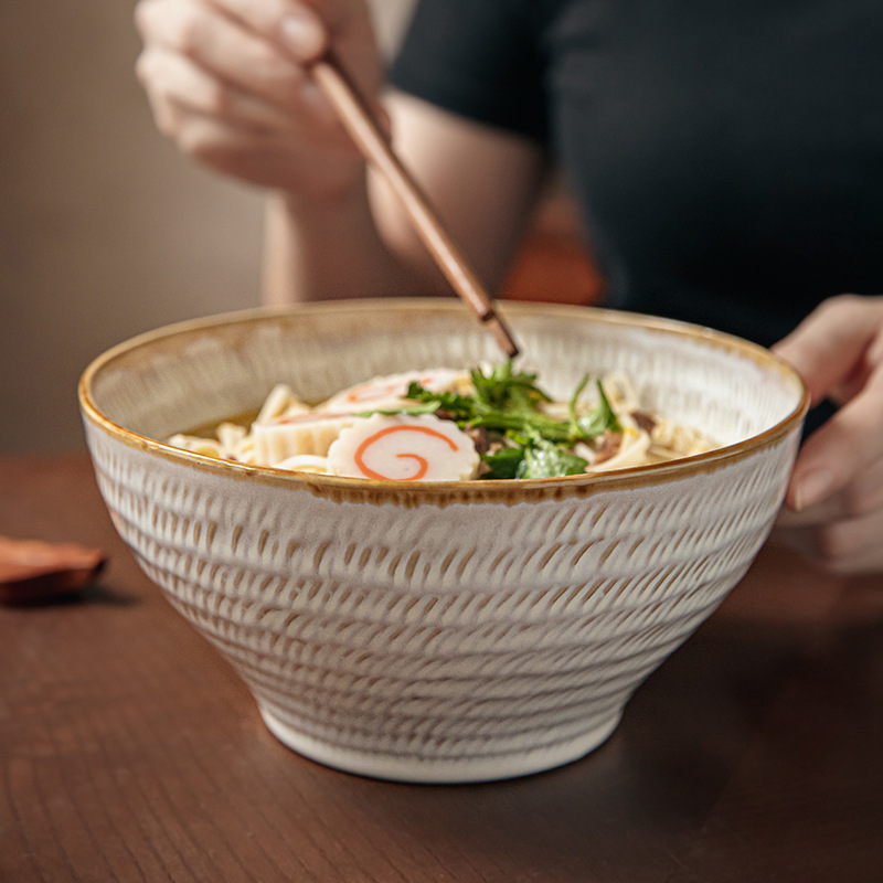 Justo hermoso relieve de 7 pulgadas Ramen tazón retro alto tazón de exportación transfronteriza tazón de cerámica tazón de fideos