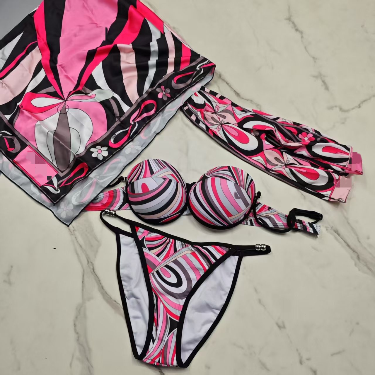 Écharpe de bikini rayée, paréo de plage pour femme, vêtement de plage tendance_voghion.com