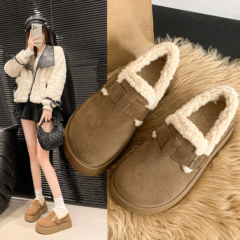 34-42 размера женская обувь большого размера толстая подошва снежные сапоги зимняя женская обувь плюшевая толстая шерстяная теплая обувь Bucken хлопковая обувь