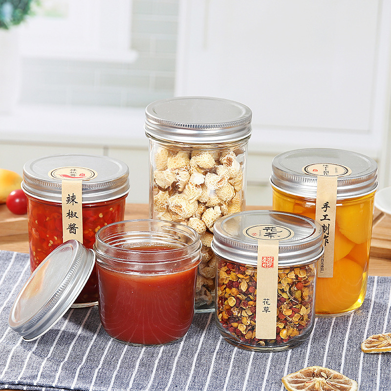Sealed wholesale glass fish roe sauce jar Mason jar high-temperature resistant thick jam canning jar bird's nest honey jar