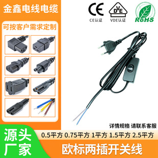 European Standard Two-Plug Switch Power Cord European Standard Round Plug with Switch Power Cord Round Head Two-Core Electrical Connection Charging Cable