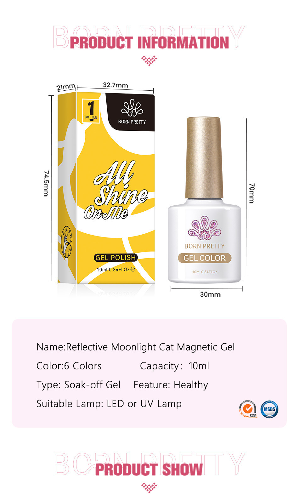 BORN PRETTY Colla per occhi di gatto in ceramica bianca al chiaro di luna Colla per fototerapia con cristalli di diamante lampeggianti autunnali e invernali_voghion.com