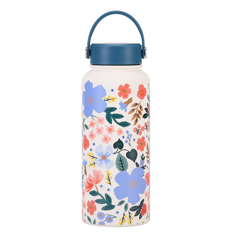 Nueva Botella de Agua Deportiva Aislada de 1 Litro, Boca Ancha, Portátil, al Vacío, para Exteriores, con Estampado, para Mujer, 2026