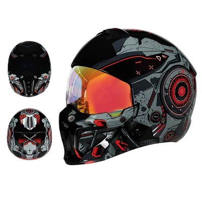 Retro Motorcycle Helmet Full-Face Electric, Motosiklet kaskı (dəbilqə) - 856-red-mech-second-generation-colorful-mirror-m55-56
