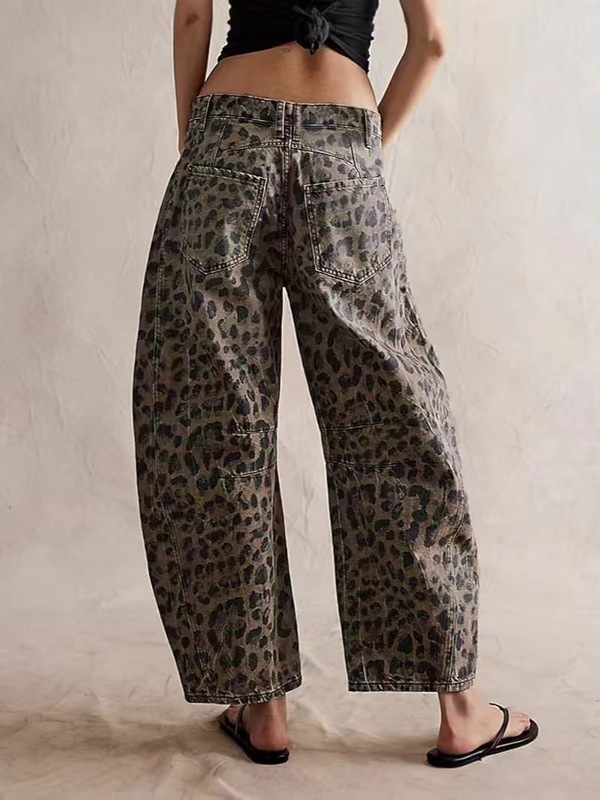 2025 # Amazon ヨーロッパクロスボーダーデザインヒョウ柄ジーンズ女性の秋の新しいハイウエストデニムストレートパンツ|undefined