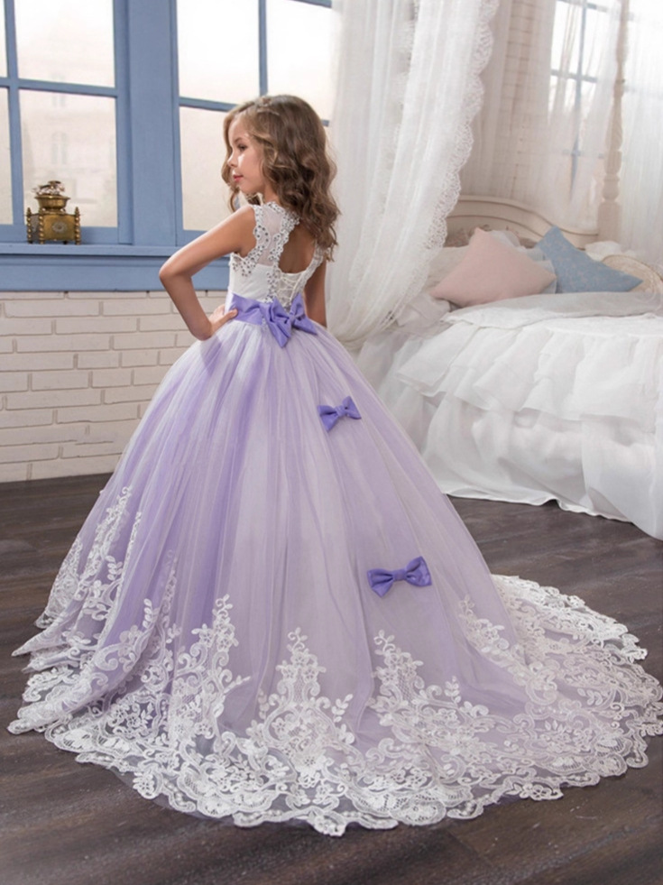 Vestidos de niña estilo princesa con encaje y malla, para fiestas de cumpleaños, damitas de honor y bodas, estilo europeo y americano.