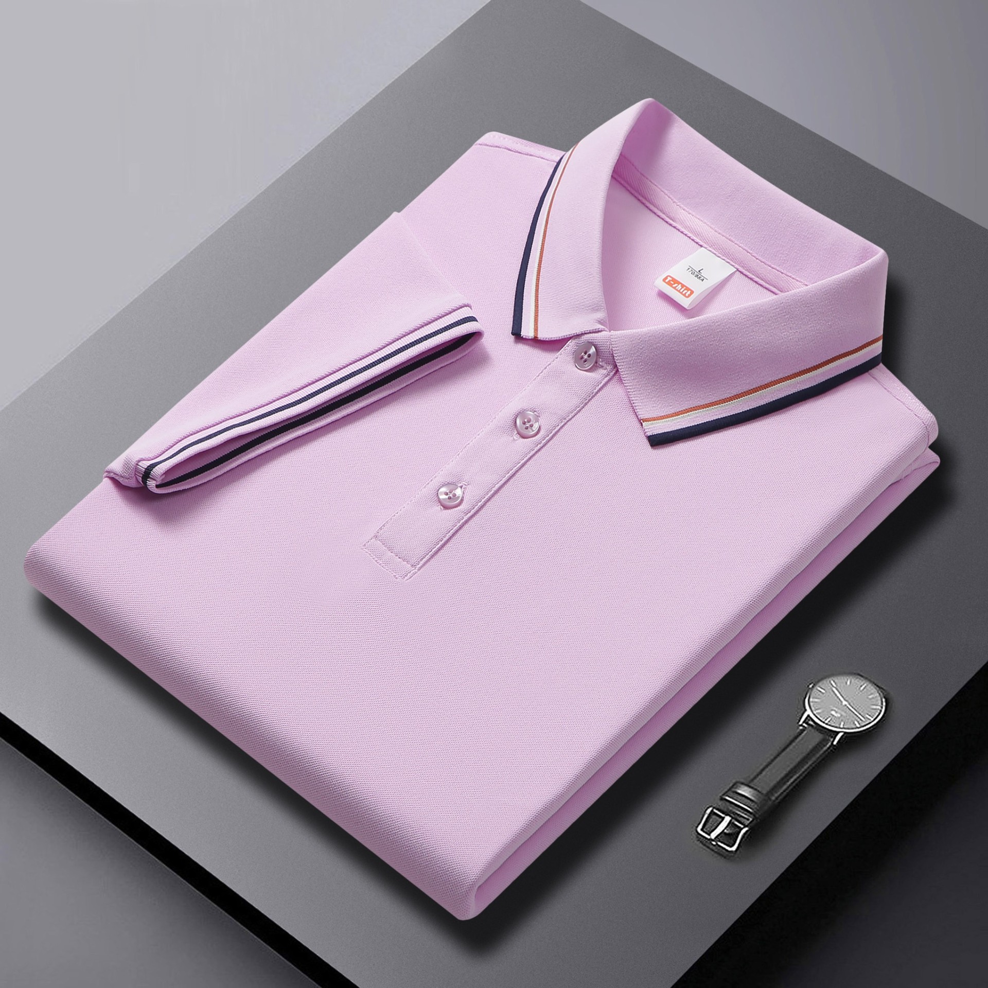 2025 verano fresco, transpirable, ligero, lujo, fragancia, algodón de imitación, solapa de color sólido, camisa POLO en vivo, camiseta de manga corta