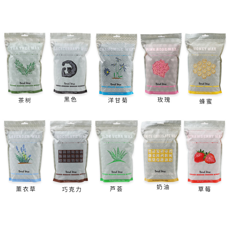 Cross-border new 500g neutral hair removal wax beans stand-up bag beeswax paper-free solid warm wax therapy tablets 12 colors optional
