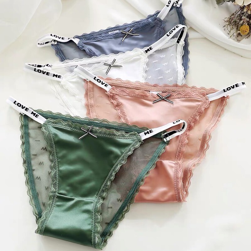Light luxury satin lace thin belt low waist cotton crotch girl's sexy pure desire summer seamless briefs women Light luxury satin lace thin belt low waist cotton crotch girl's sexy pure desire summer seamless briefs women
