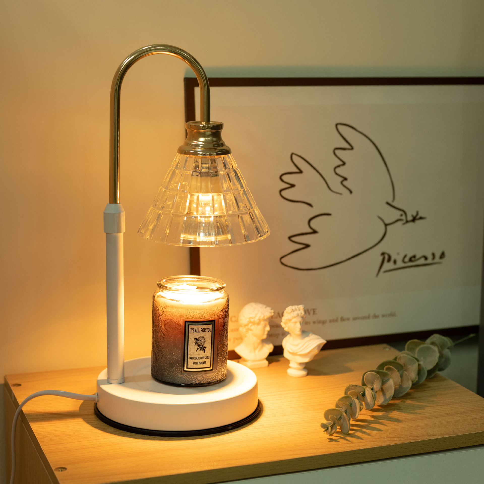 Amazon nuevo estilo cera de fusión lámpara de sincronización fragante lámpara dormitorio cálido estilo nórdico vela de fusión ajustable altura lámpara de aromaterapia