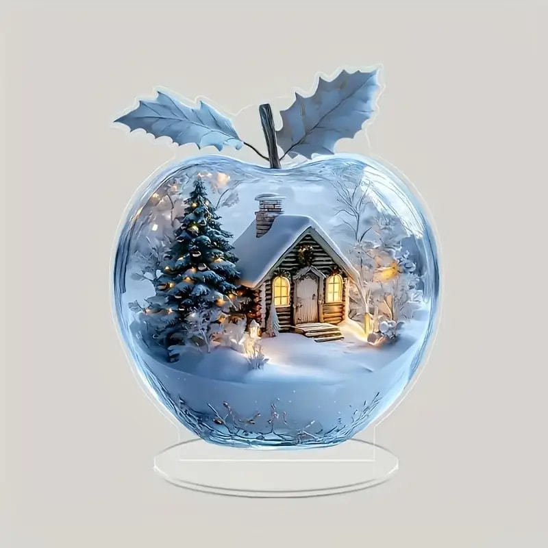 temu新款跨境圣诞节亚克力桌面摆件装饰品苹果形压克力圣诞装饰品