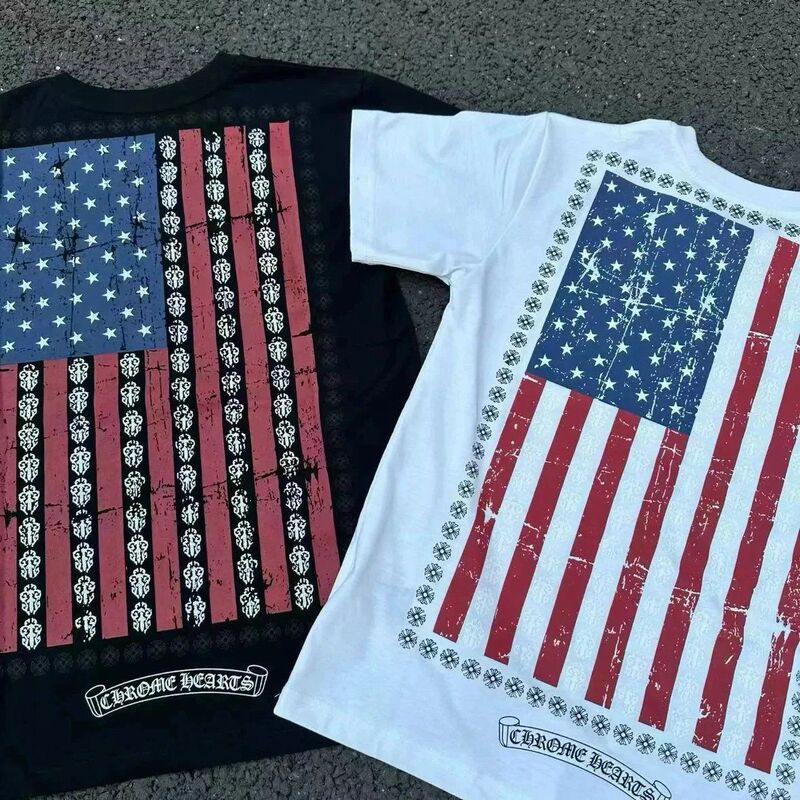 Guangzhou High-End Export American Flag Short-Sleeve New Style Chrome American Street Style Flag Short-Sleeve Cleanf Guangzhou High-End Export American Flag Short-Sleeve New Style Chrome American Street Style Flag Short-Sleeve Cleanf