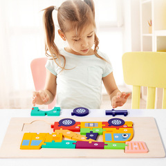 Cross-border children's wooden enlightenment early education engineering car traffic three-dimensional puzzle wholesale, wooden intellectual puzzle toy
