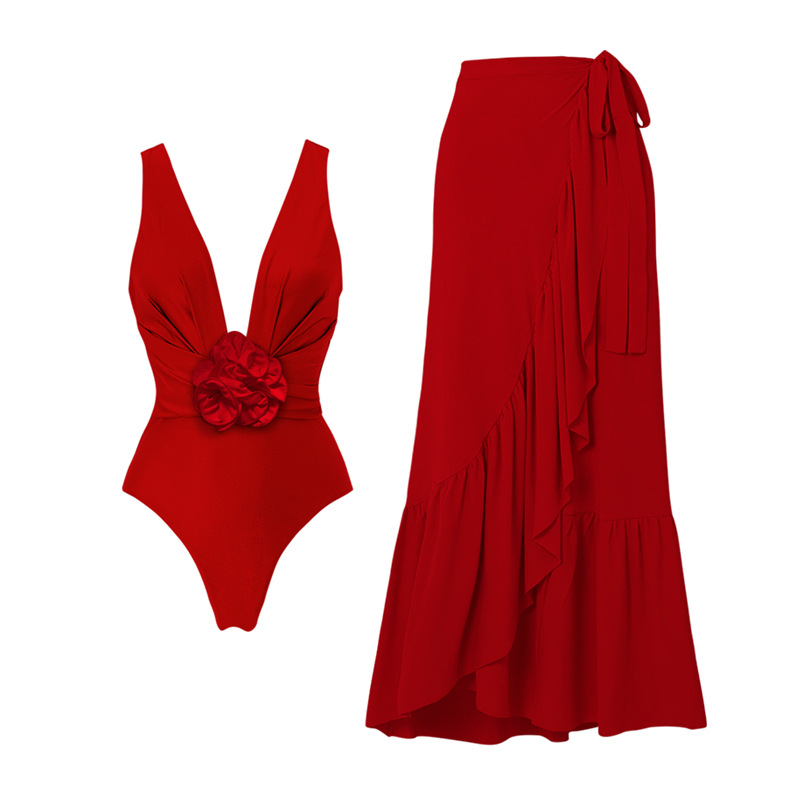 Slim Fit Type Women's Sexy Solid Color 2 Pieces Set One Piece Swimwear