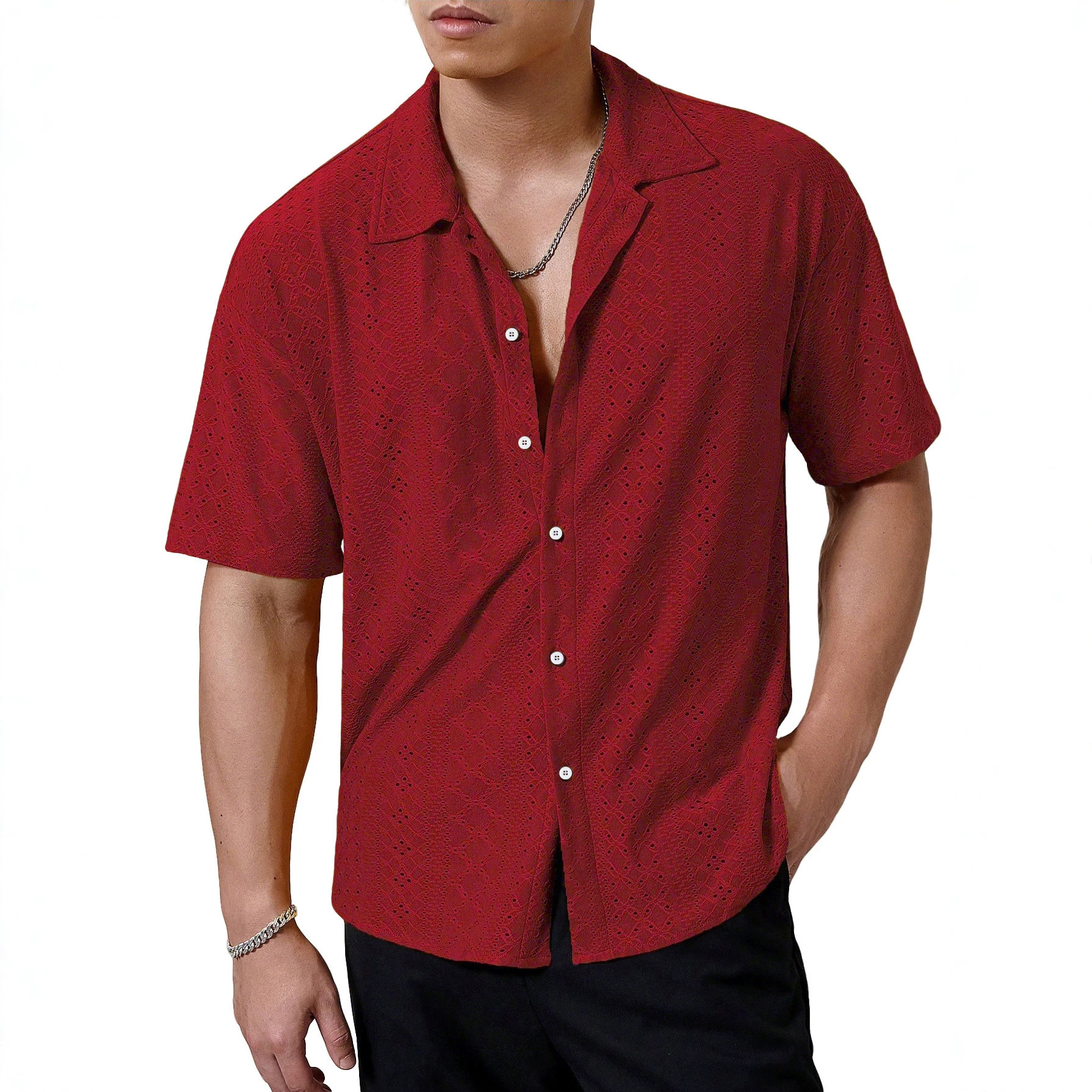 Transfronterizos de hombres Amazon verano nuevo hombre transpirable solapa camisa de manga corta de color sólido camiseta casual americana