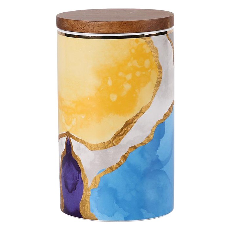 Luz estilo de tinta de lujo cerámica sellada tarro café cubo azúcar té condimento granos con tapa almacenamiento creativo tarro Decoración