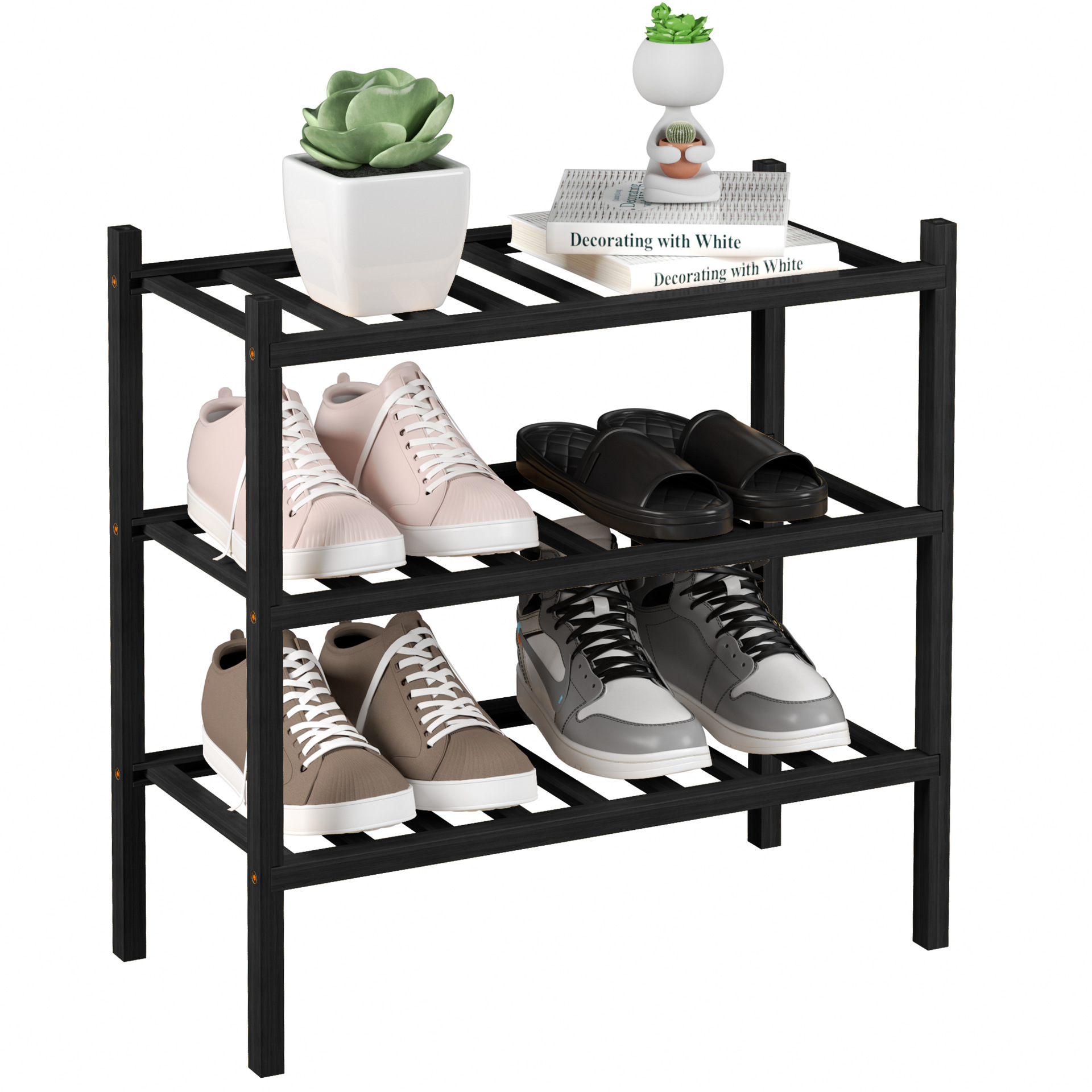 Zapatero plegable de bambú apilable, estante de almacenamiento multicapa para el hogar, ahorrador de espacio, éxito de ventas transfronterizo.