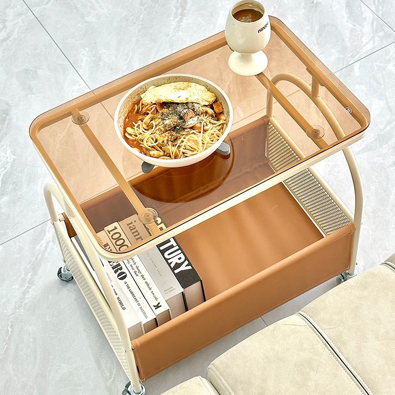 移动茶几现代简约奶油风带轮小桌子玻璃小推车置物架厂家批发