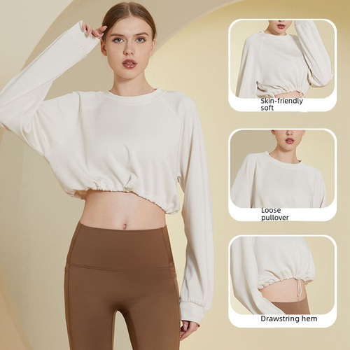 Women's Loose Fit Spring Yoga Top Long Sleeve Workout Hoodie Sweatshirt Short-Sleeve Sport Coat Casual Jacket