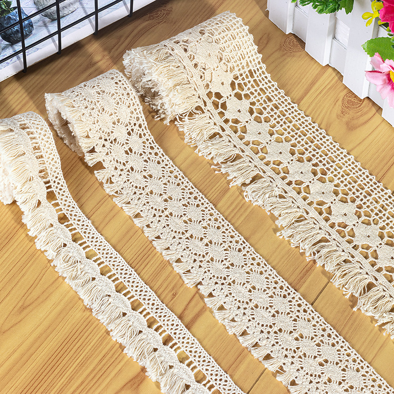 천연 레이스 장식 소재 폭 3.5-7cm, 프린지 테두리, 의류, 커튼, 홈 데코레이션, 패브릭 장식, 레이스 액세서리