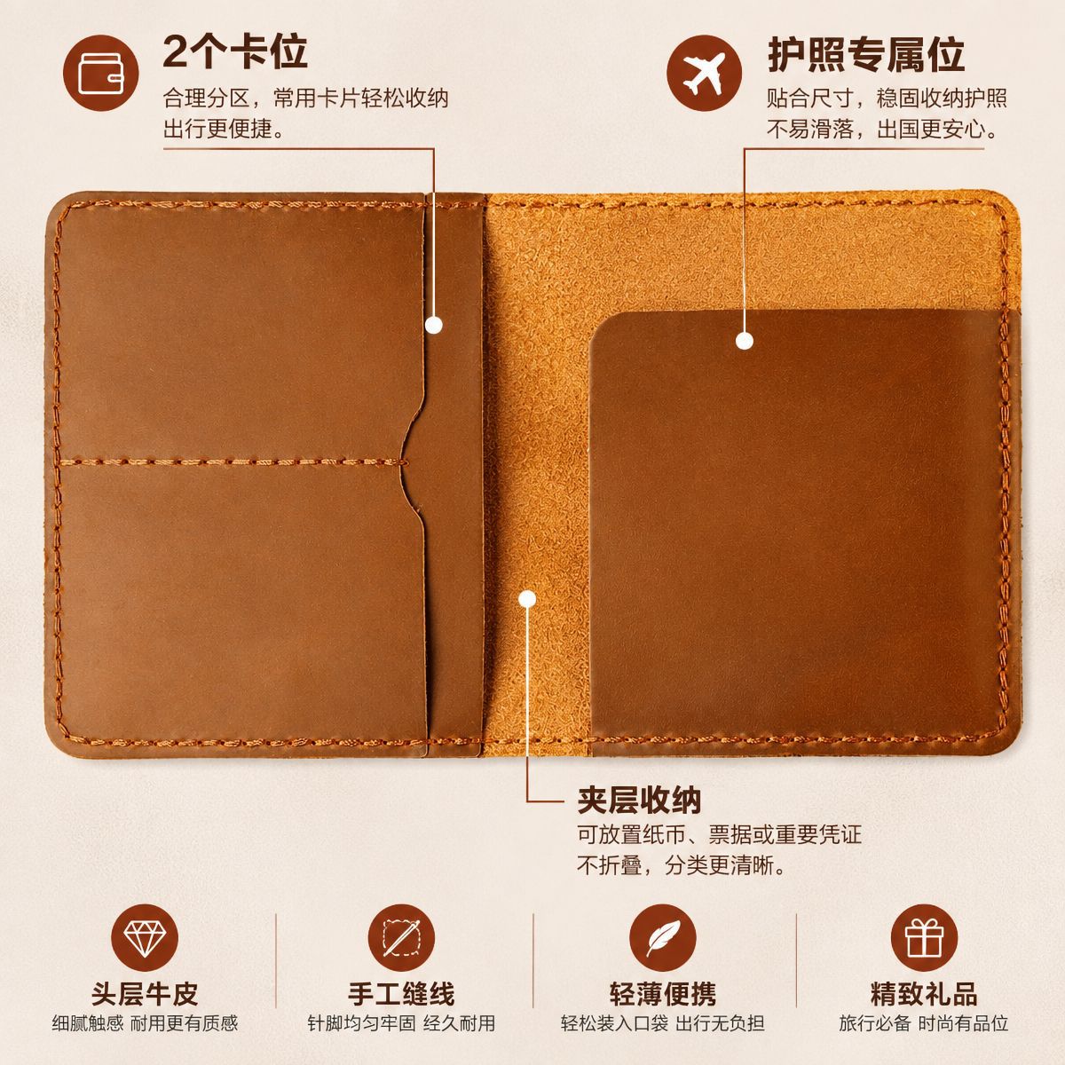 头层牛皮 AirTag 护照保护套商旅出行收纳护照卡片登机凭证证件本