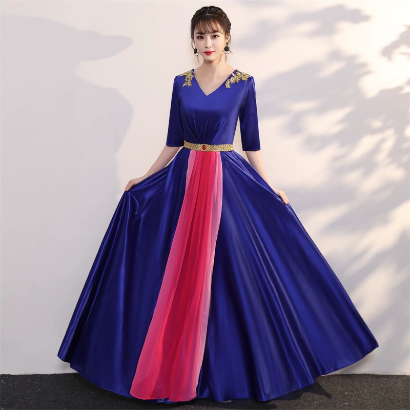 枫彩 Ruker Bear Chorus Performing Girls Long Skirt New Host Dress Red Song Solo Choir Performance