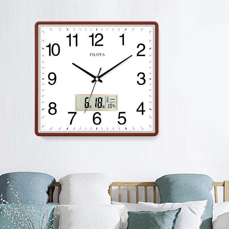 Square electronic wall clock living room mute watch home personality creative fashion art calendar stone bush wall