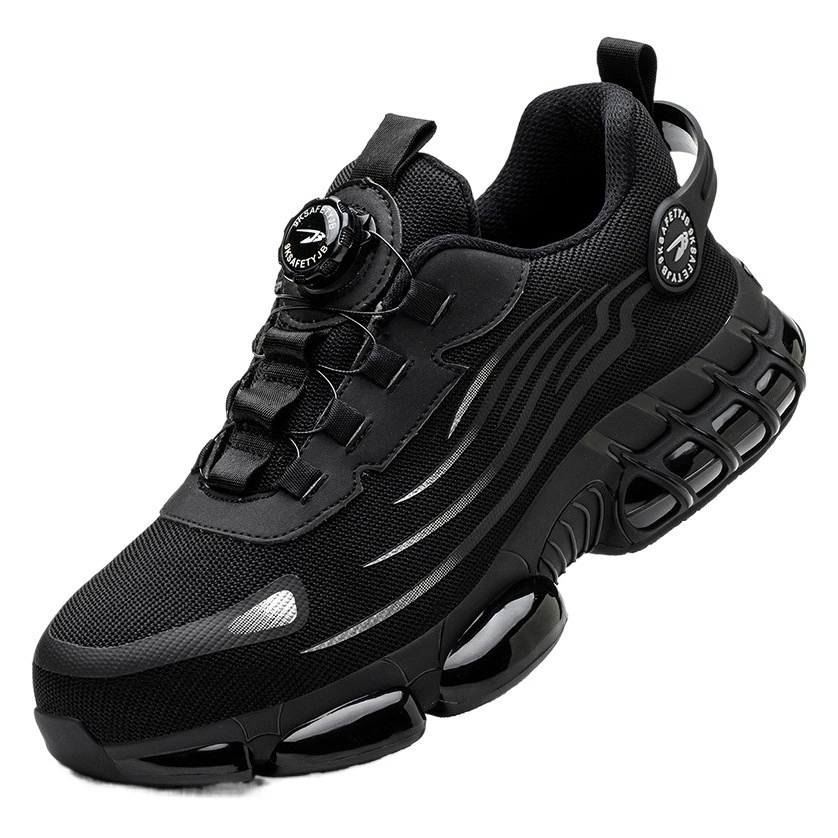 Мужские защитные ботинки без шнурков с поворотной пряжкой, легкие дышащие защитные ботинки из трикотажной ткани для трансграничной торговли