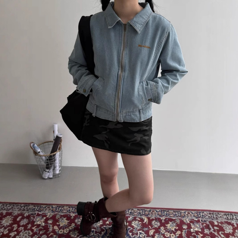American Style Retro Fashionable Old Shoulder Denim Coat Men and Women Short Zipper Loose Niche Jacket Top Trendy Brand