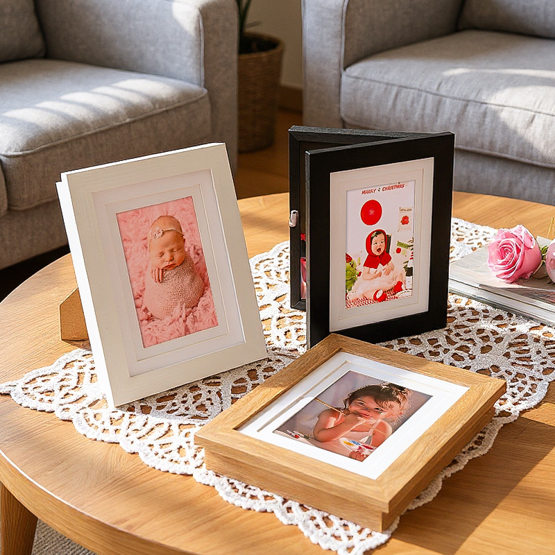 Magnetic Flip Cover 6-Inch 7inch 8inch Multi-Layer Cardboard Photo Frame Stand Table Storage Wooden Storage Photo Display Frame