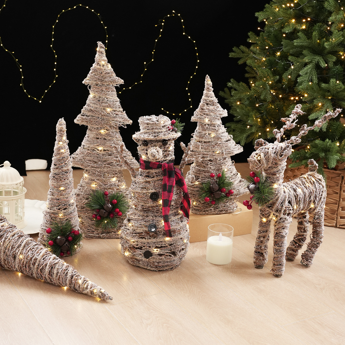 Navidad de hierro forjado muñeco de nieve árbol de Navidad alce regalos de polvo pegajoso cuerda de cáñamo brillante Navidad creativa decoración de ventanas de escritorio