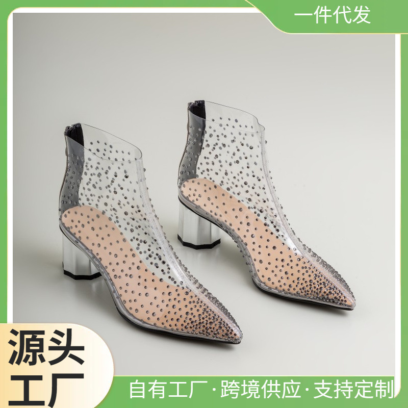 Sequin 여성용 부츠 핫 드릴 실버 실버 핫 드릴 성인 마틴 부츠 주문 마이크로 파이버 유럽과 미국의 다른 중간 튜브 고무