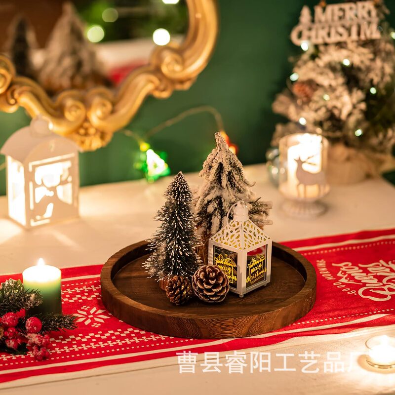 In-Stock Round Wooden Decorative Tray Vintage Candle Holder Tray Farmhouse Tray Kitchen Countertop Decoration Tabletop Tray