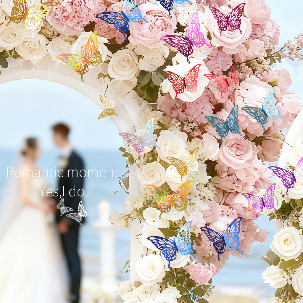 Nuevo hueco mariposa autoadhesivo pared fiestas de boda decoración de flores simples de alto nivel pegatinas creativas