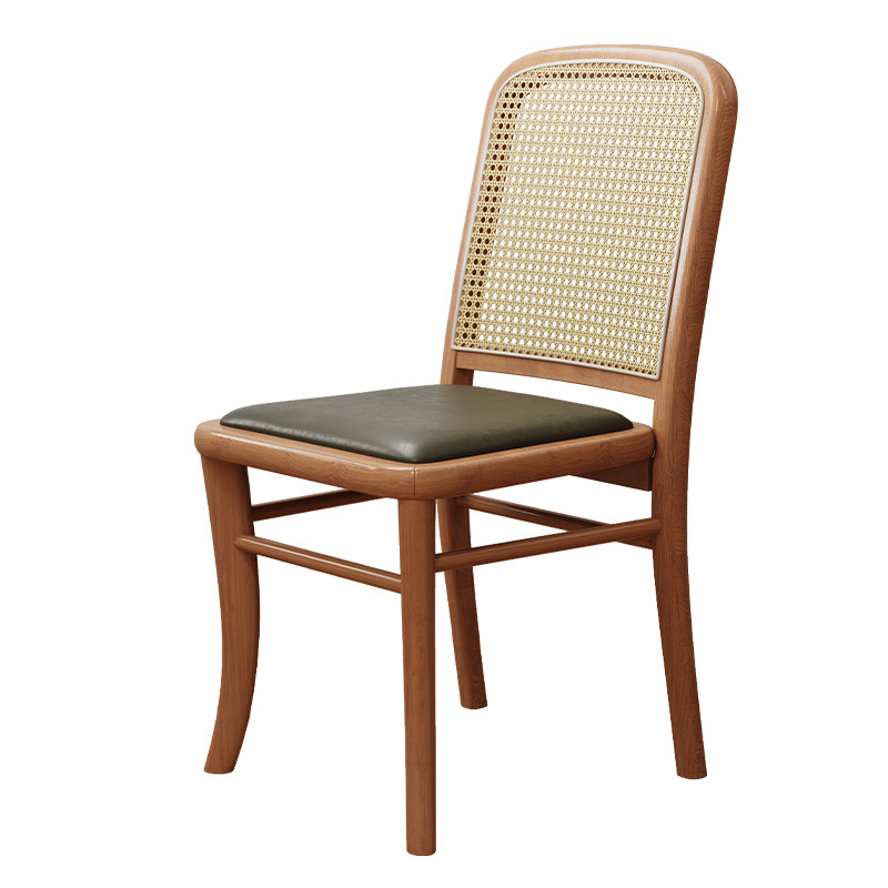 Silla de comedor americana de estilo medio, silla de hogar de madera maciza de color cereza retro, silla de ocio de balcón de ratán 2024 nuevo