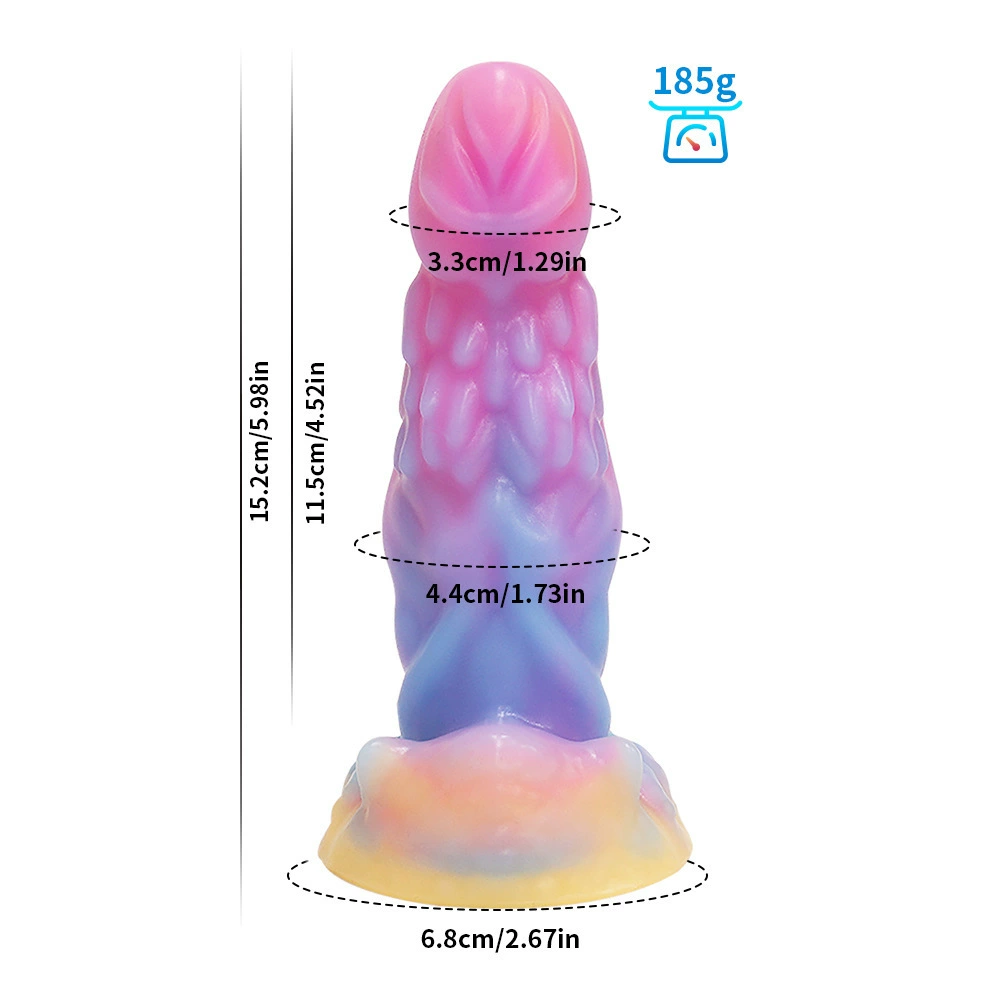 Силиконовый вагинальный dildo, светящийся платиновый силикон, фактурный фантазийный дизайн, 18,6 × 5,6 см