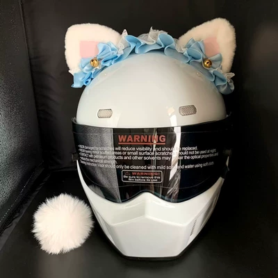 Decoration Lolita Motorcycle Electric Car: Motosiklet dəbilqələri - ornaments-do-not-include-helmet-three-dimensional-pointed-ear-white-pink-and-blue-silk-loita-headband-tail