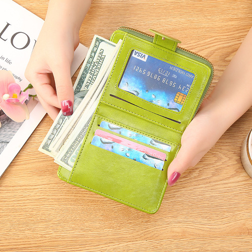  New Women's Short Card Holder Student Cute Small Fresh Zipper Hand-held Soft Leather Wallet Two-fold Coin Purse