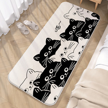 卡通黑白猫咪卧室床边毯仿羊绒客厅长条阳台飘窗垫一件代发