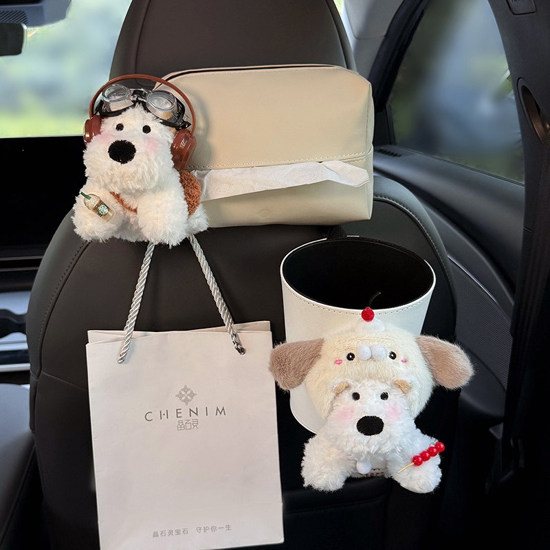 2026 New West Highland Car Trash Bin and Tissue Box 2-in-1 Hanging Car Storage Tissue Bag Cute for Women